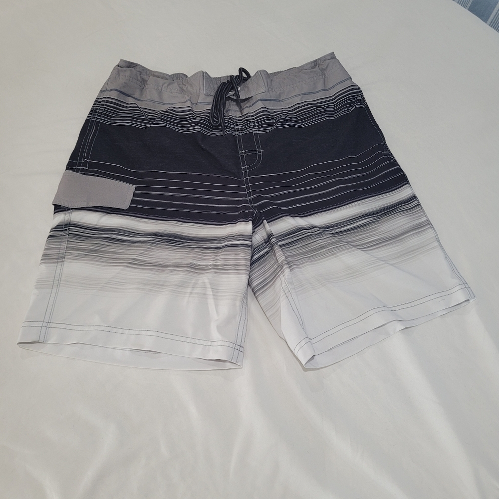 Board Shorts Size XL Swim Suit Swimwear Trunks Tropical Flowers Striped Coastal - Picture 11 of 12